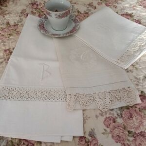 3 STUNNING ESTATE TROUSSEAU LINENS! HUCK, COTTON, TATTING, CROCHET & EMBROIDERY!